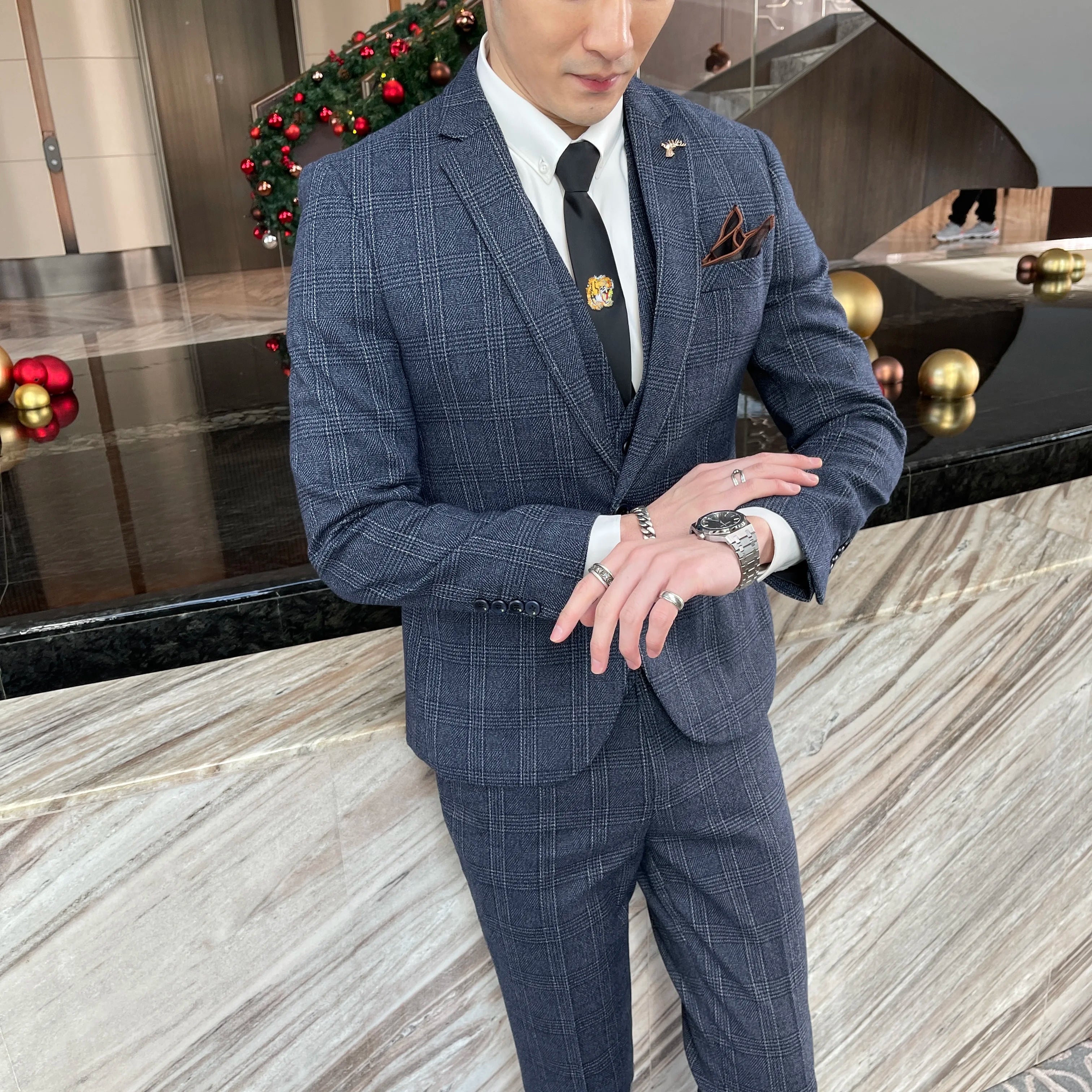 High Quality Plaid Three-Piece Suit