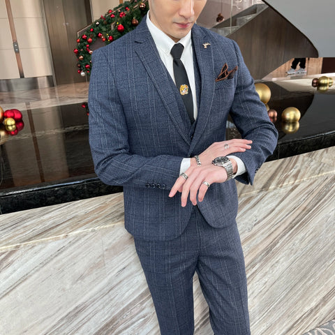 High Quality Plaid Three-Piece Suit