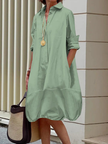 Long Sleeves Loose Solid Color Shirts Dress