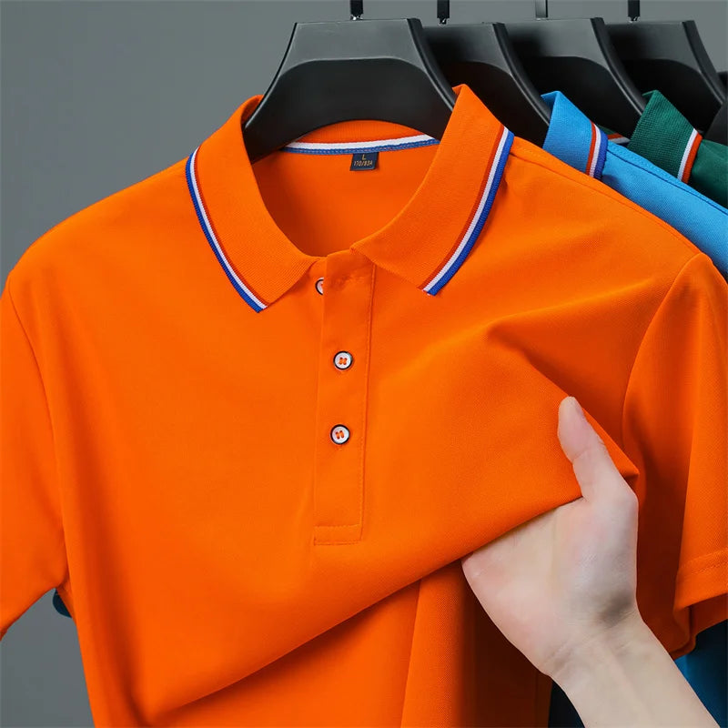 Casual Solid Color Short Sleeved Polo Shirt
