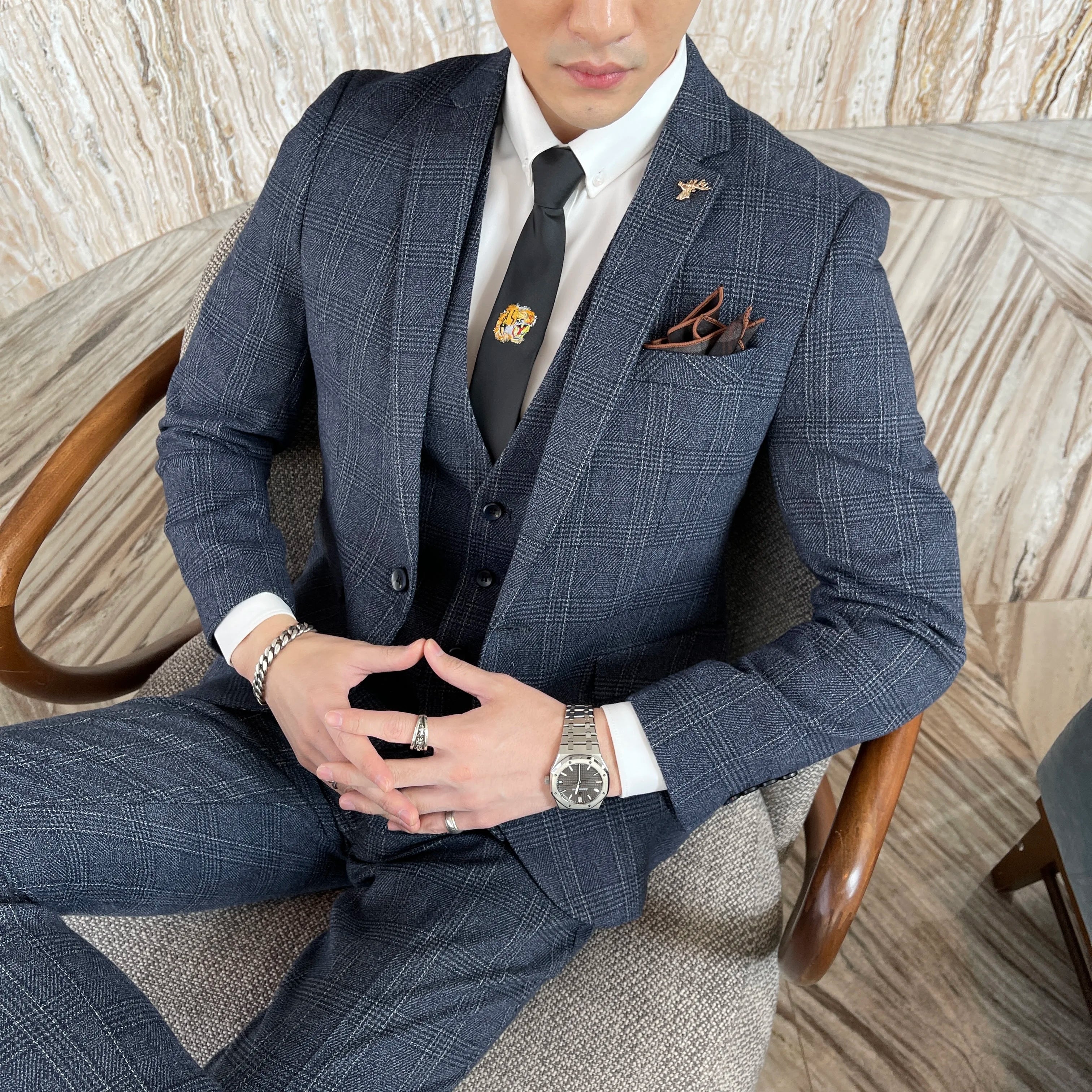 High Quality Plaid Three-Piece Suit