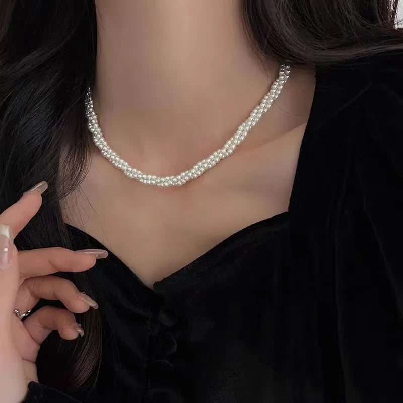 Layered Faux Pearl Choker