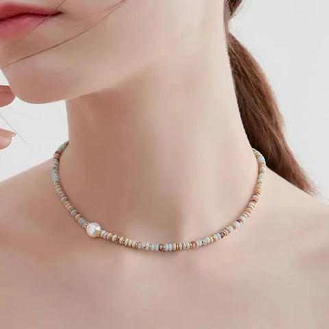 Natural Stone Bead Pearl Pendant Bracelet