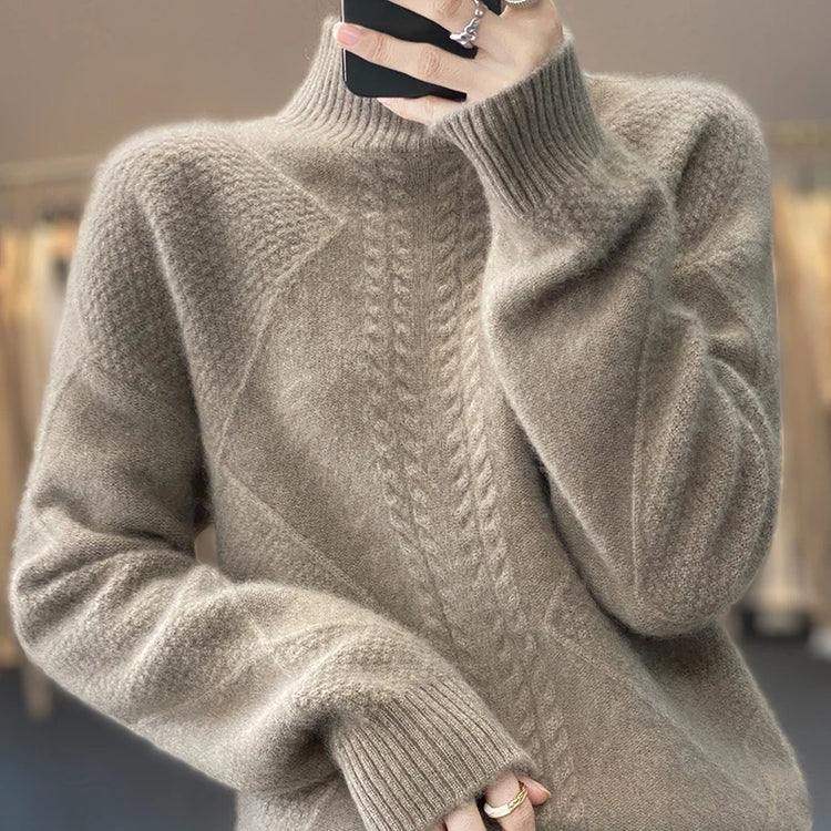 Cable-Knit Half-Turtleneck Sweater