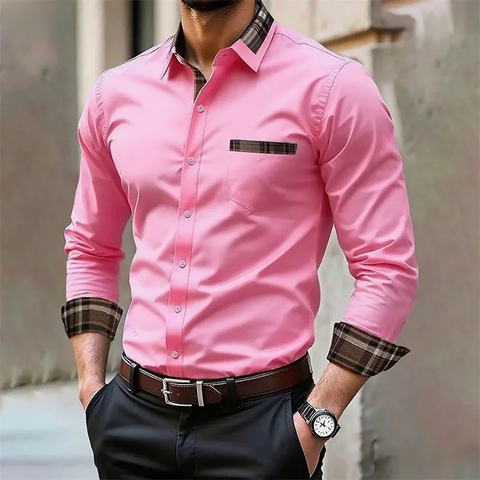 Men's iron-free long-sleeved lapel shirt