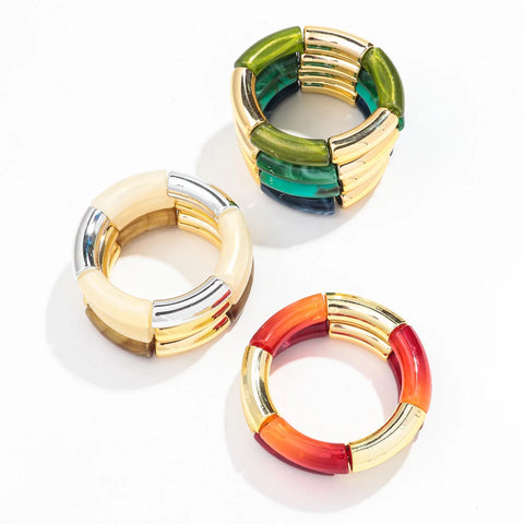 Bohemia Gold Silver Color Acrylic Chunky Bamboo