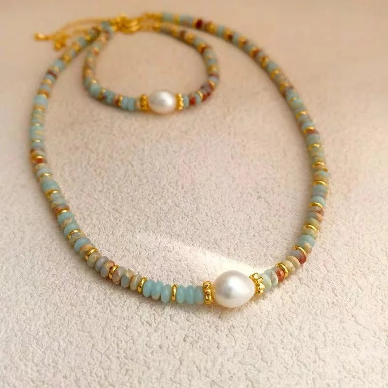Natural Stone Bead Pearl Pendant Bracelet