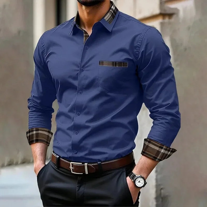 Men's iron-free long-sleeved lapel shirt