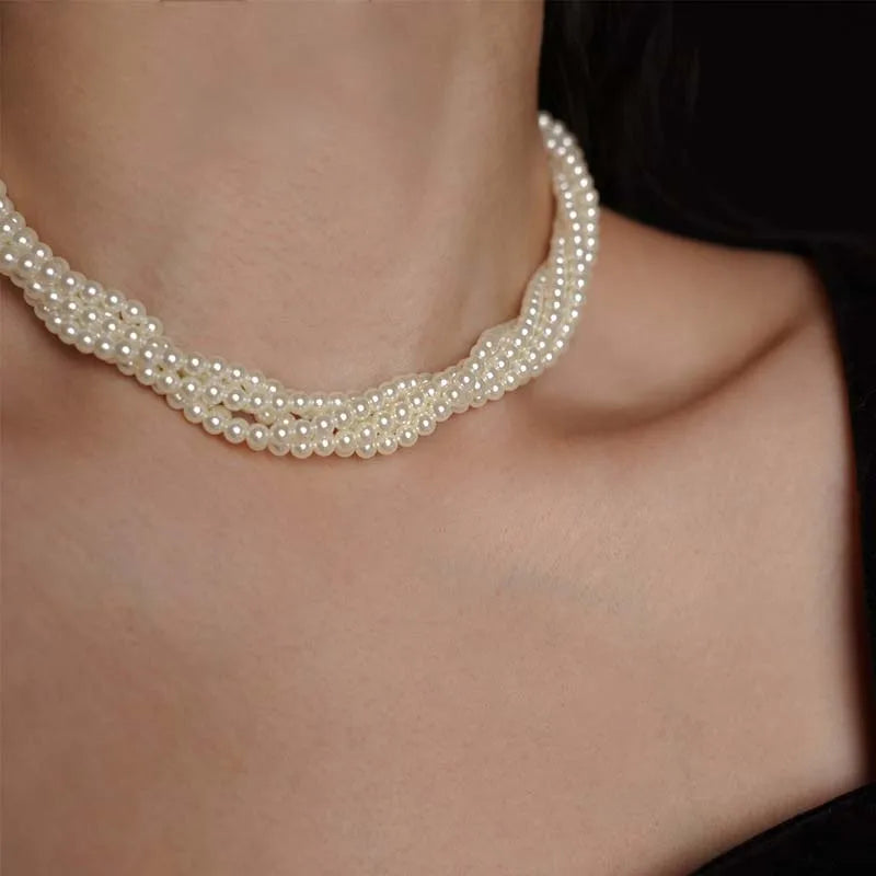 Layered Faux Pearl Choker