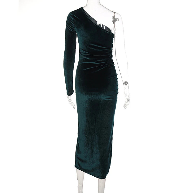 Velvet Long-Sleeve Midi Dress