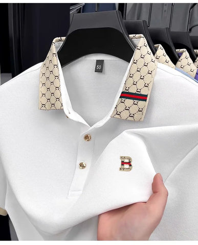 B Letter Embossed Short Sleeve Polo Shirt