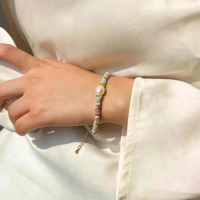 Natural Stone Bead Pearl Pendant Bracelet