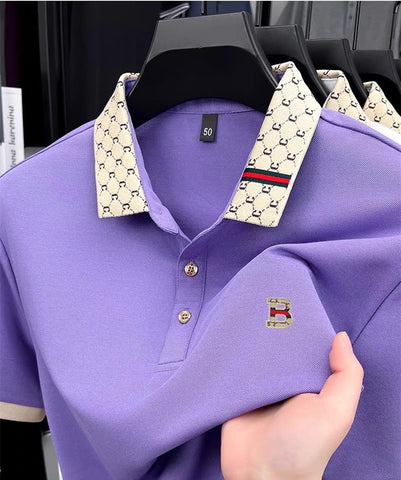 B Letter Embossed Short Sleeve Polo Shirt